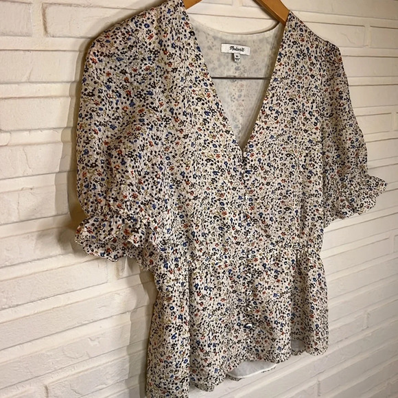 Madewell Silk V-Neck Fieldwalk Floral Peplum Pop Over Top, Women Size XS - Picture 3 of 8